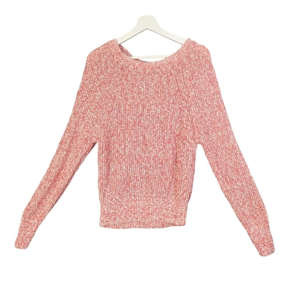 Free People Womens Coastal Linen Cotton Electric City Sweater S Pink Marled Knit